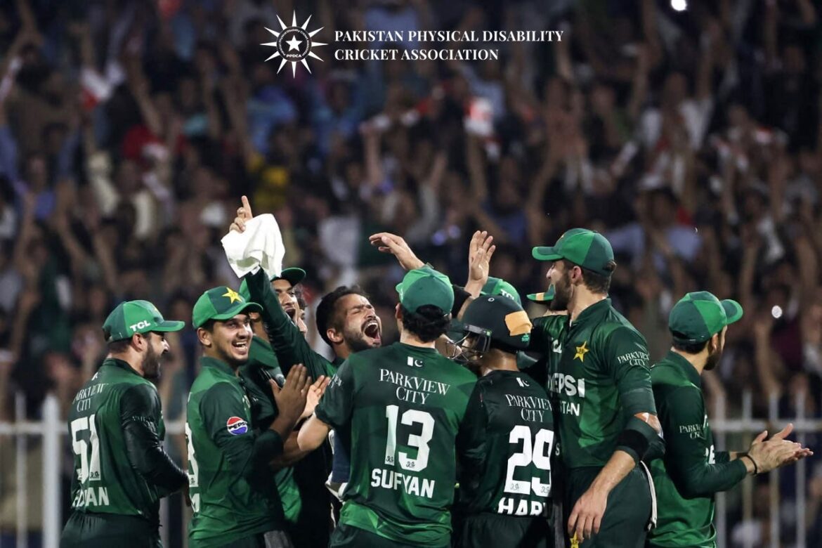 Pakistan Cricket Team players celebrating a victory on the field
