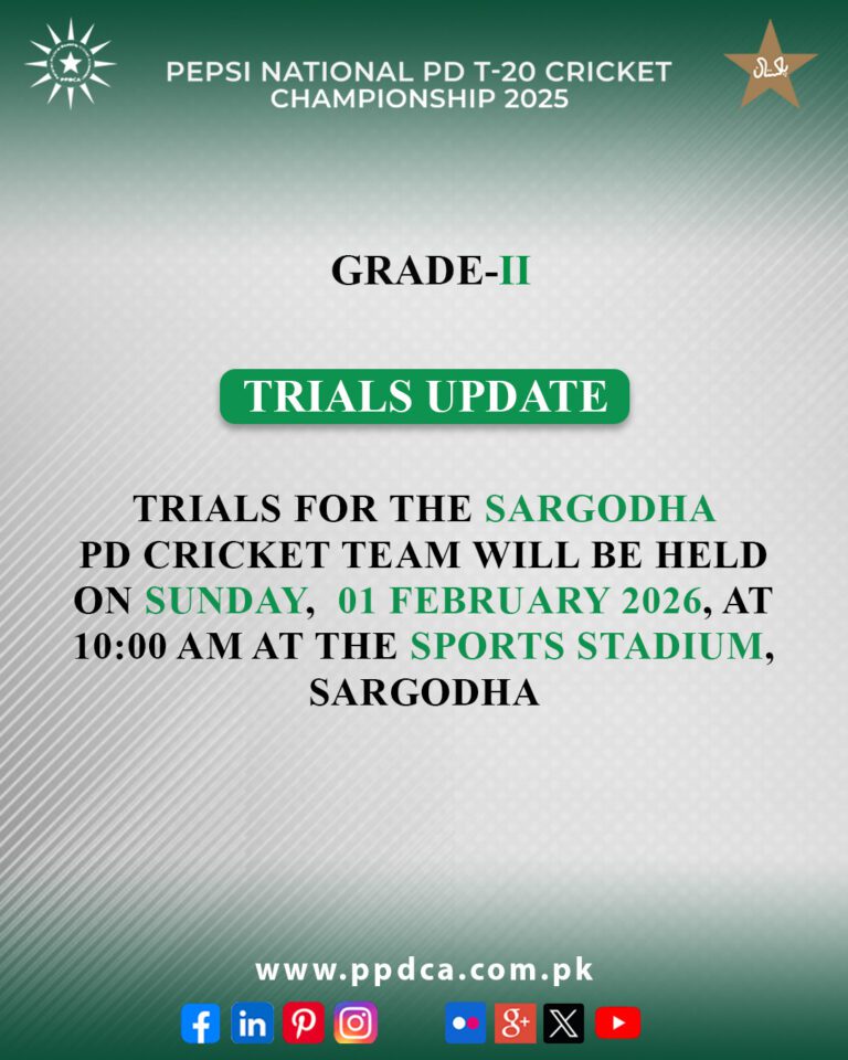 (Grade-II) Trials Update Sargodha Multan PD - Physical Disable Cricket Associate 2026