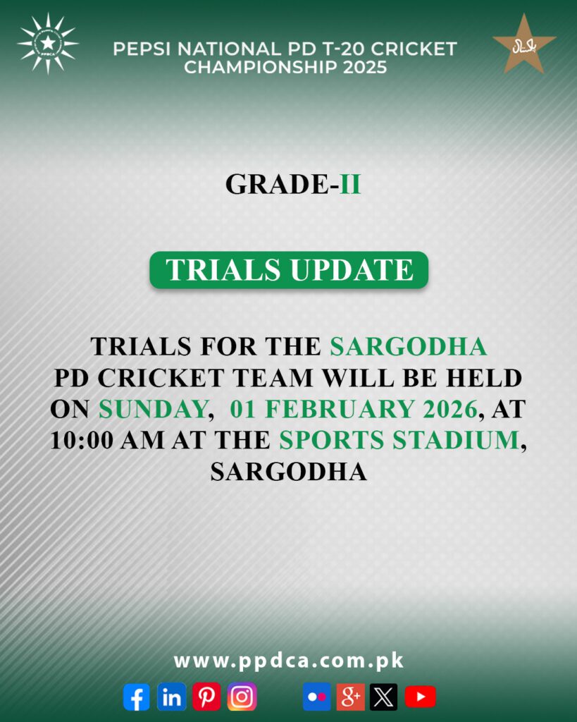 (Grade-II) Trials Update Sargodha Multan PD - Physical Disable Cricket Associate 2026